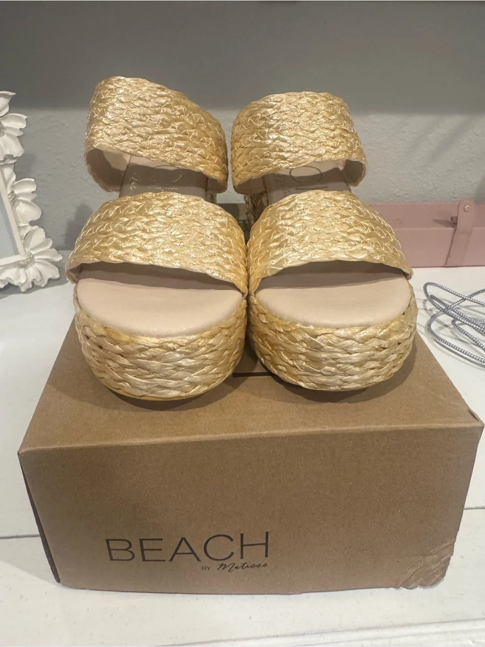 Matisse Gold Braided Platform Slide Sandals